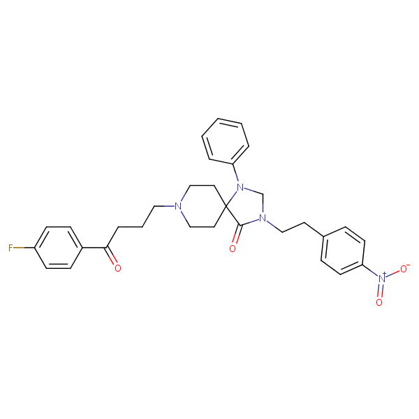 Structural image of 8-[4-(4-Fluorophenyl)-4-oxobutyl]-3-[2-(4-nitrophenyl)ethyl]-1-phenyl-1,3,8-triazaspiro[4.5]decan-4-one