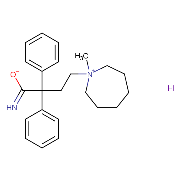 Structural image of 4-(1-Methylazepan-1-ium-1-yl)-2,2-diphenylbutanimidate--hydrogen iodide (1/1)