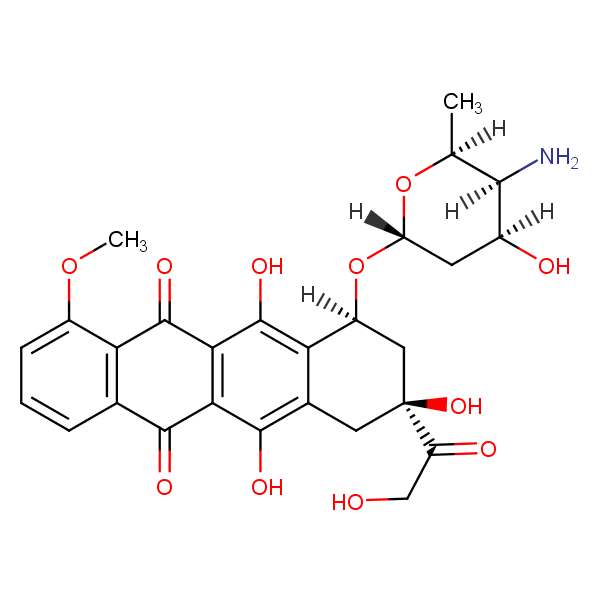 Structural image of 3,5,12-Trihydroxy-3-(hydroxyacetyl)-10-methoxy-6,11-dioxo-1,2,3,4,6,11-hexahydrotetracen-1-yl 4-amino-2,4,6-trideoxyhexopyranoside