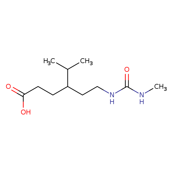 Structural image of Hexanoic acid, 5-methyl-4-[2-[[(methylamino)carbonyl]amino]ethyl]-