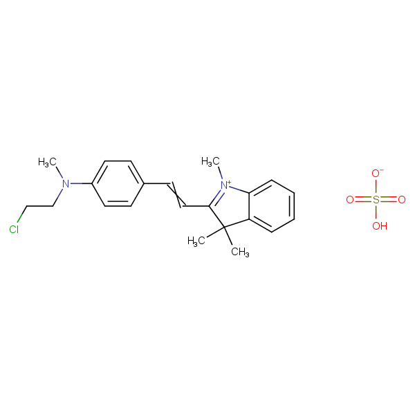 Structural image of 2-(2-{4-[(2-Chloroethyl)(methyl)amino]phenyl}ethenyl)-1,3,3-trimethyl-3H-indol-1-ium hydrogen sulfate