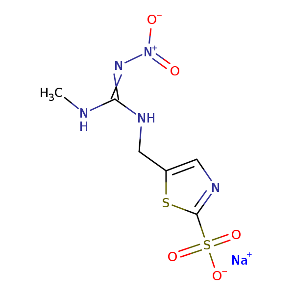 Structural image of Sodium 5-({[(methylamino)(nitroamino)methylidene]amino}methyl)-1,3-thiazole-2-sulfonate
