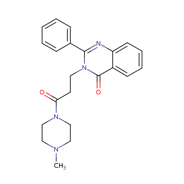 Structural image of Piperazine, 1-methyl-4-(1-oxo-3-(4-oxo-2-phenyl-3(4H)-quinazolinyl)propyl)-