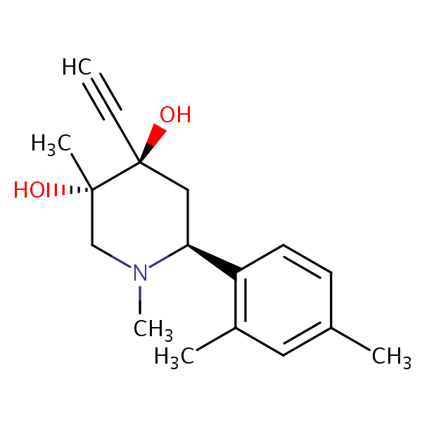 Structural image of 3,4-Piperidinediol, 1,3-dimethyl-6-(2,4-dimethylphenyl)-4-ethynyl-, (3-alpha,4-beta,6-beta)-