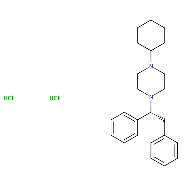 Structural image of Piperazine, 1-cyclohexyl-4-(1,2-diphenylethyl)-, dihydrochloride, (R)-